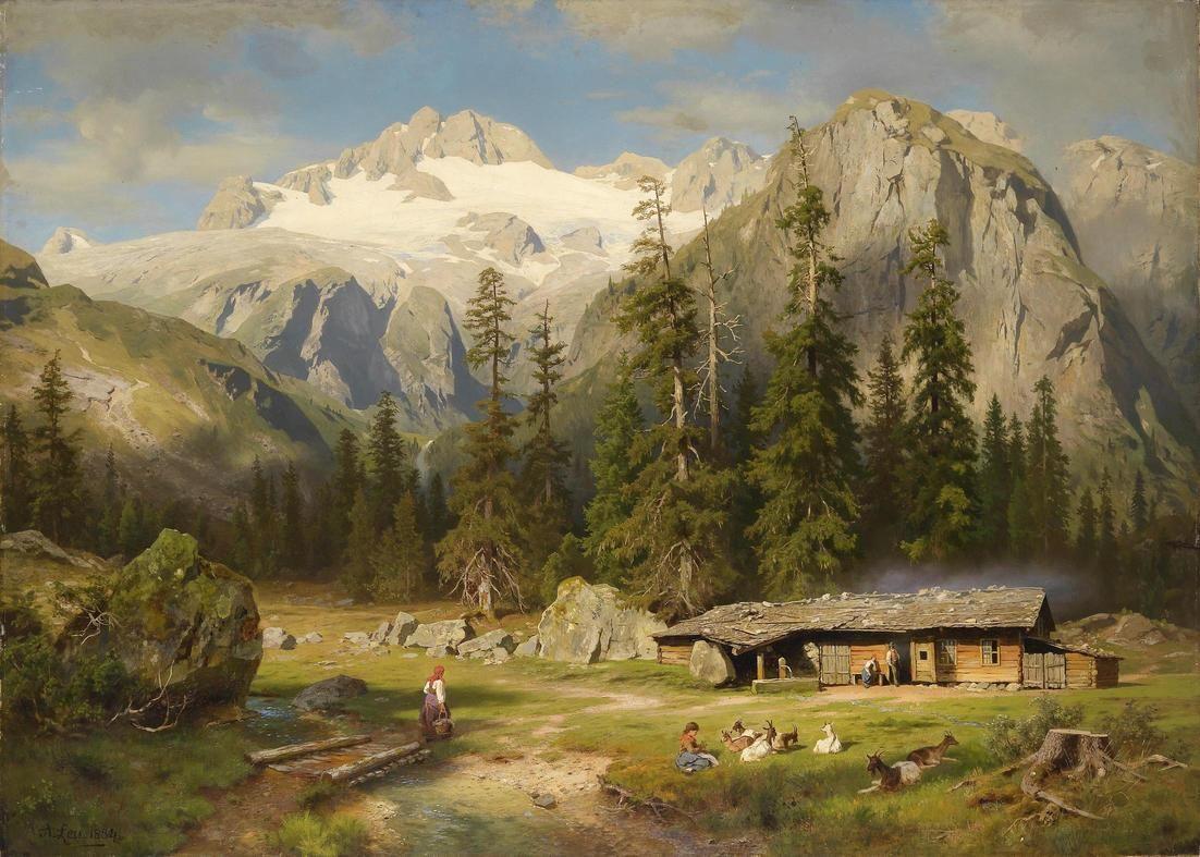 An Alpine Farm, vintage artwork by August Wilhelm Leu, A3 (16x12") Poster Print