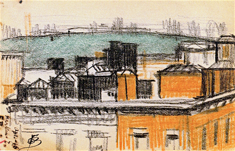 Rooftops, Harlem, vintage artwork by Oscar Bluemner, 12x8" (A4) Poster