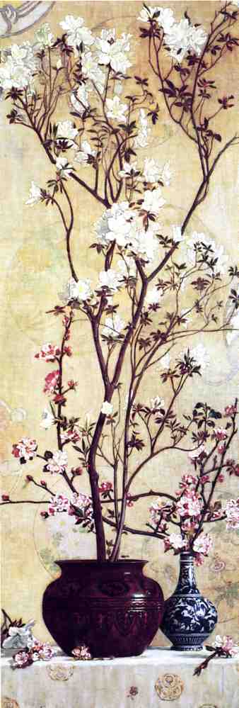 Azaleas and Apple Blossoms, vintage artwork by Charles Caryl Coleman, 12x8" (A4) Poster