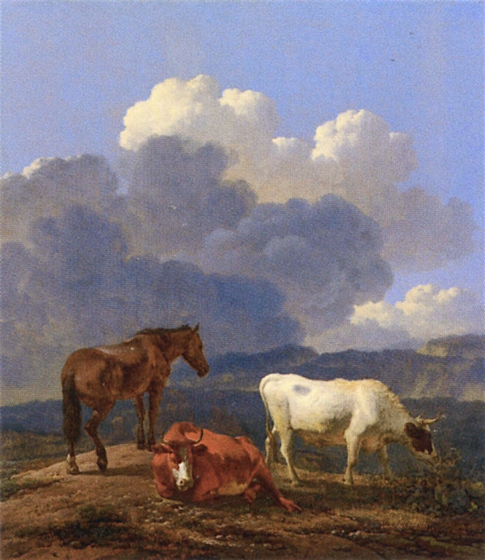 Italianate Landscape with Cattle, vintage artwork by Carel Dujardin, 12x8" (A4) Poster