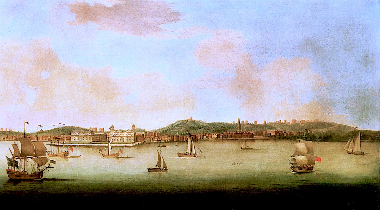 Greenwich from the North Bank of the Thames, vintage artwork by Peter Monamy, 12x8" (A4) Poster
