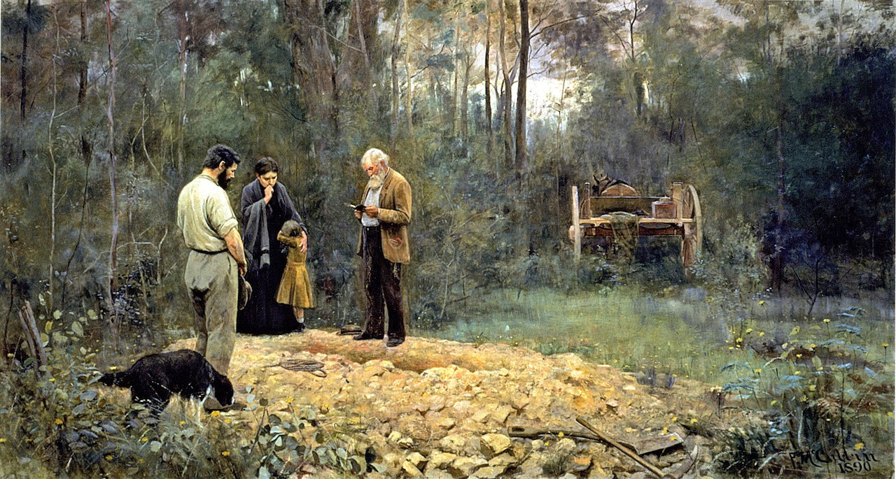 A Bush Burial, vintage artwork by Frederick McCubbin, 12x8" (A4) Poster