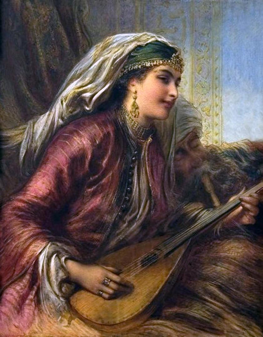 A girl playing the lute, vintage artwork by Egron Sillif Lundgren, A3 (16x12") Poster Print