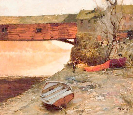 Old Covered Bridge, vintage artwork by William Langson Lathrop, 12x8" (A4) Poster