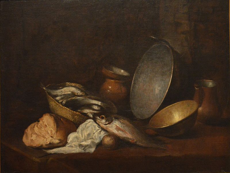 Still life with fish, vintage artwork by Mateo Cerezo, 12x8" (A4) Poster