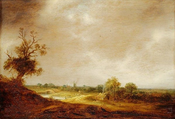 Landscape with a Watercourse and Farm, vintage artwork by Isaac van Ostade, 12x8" (A4) Poster