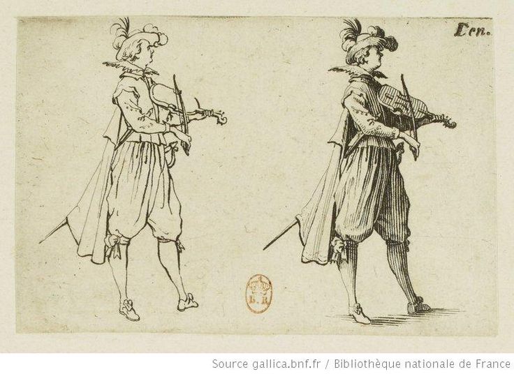 Violonist, vintage artwork by Jacques Callot, 12x8" (A4) Poster