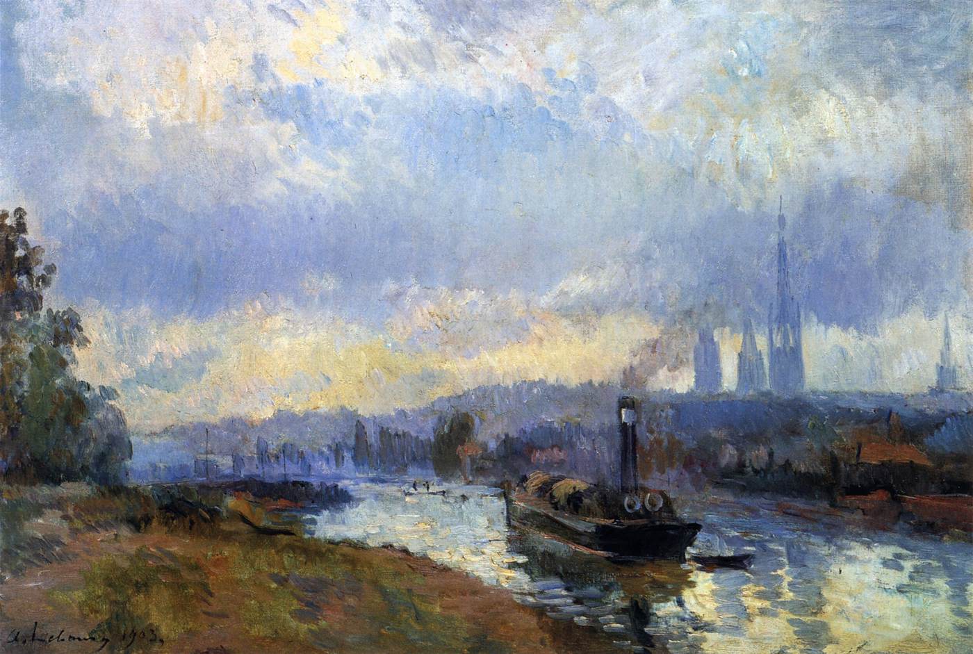 Barges at Rouen, vintage artwork by Albert Lebourg, 12x8" (A4) Poster