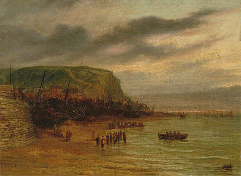 Hastings Luggers on the Beach, vintage artwork by James Duffield Harding, A3 (16x12") Poster Print