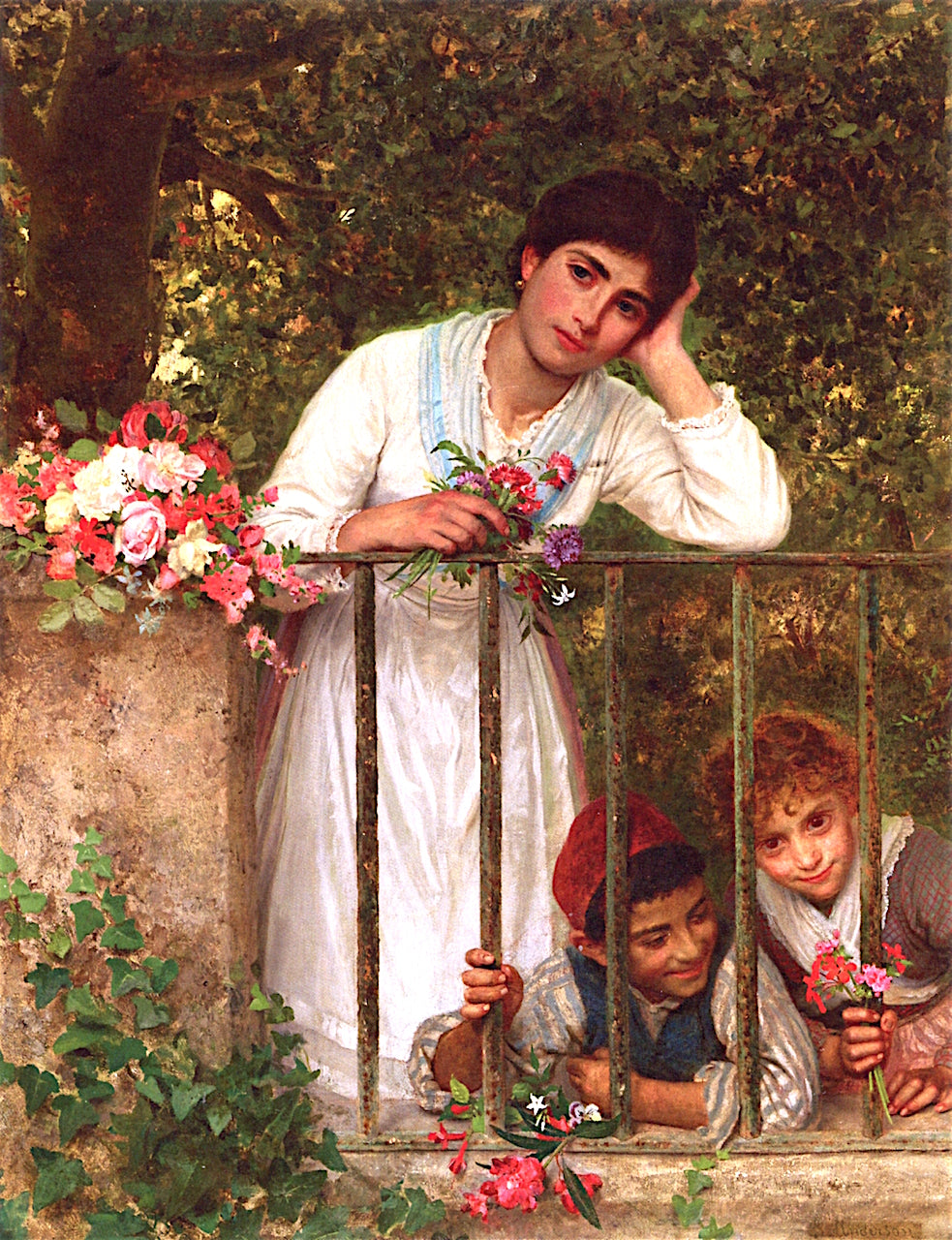 Gathering Bouquets, vintage artwork by Sophie Gengembre Anderson, 12x8" (A4) Poster