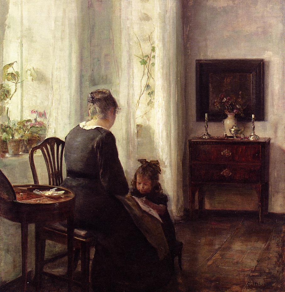 Mother and Child by  a window, vintage artwork by Carl Vilhelm Holsøe, 12x8" (A4) Poster