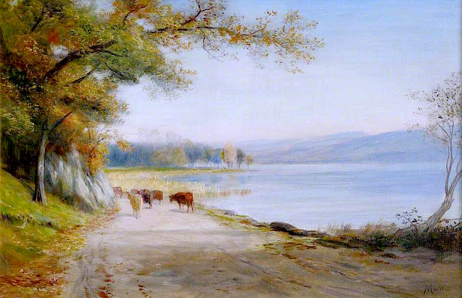 Cattle by  a Loch, vintage artwork by John MacWhirter, 12x8" (A4) Poster