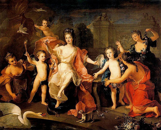 The Duchess of Burgundy with her two sons, the Dukes of Brittany and Anjou, vintage artwork by Pierre Gobert, 12x8" (A4) Poster