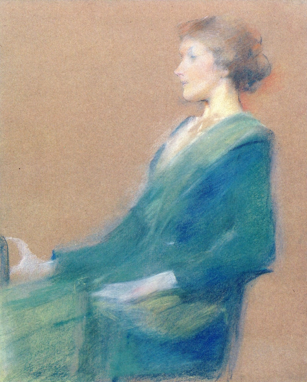 Seated Woman in Profile, vintage artwork by Thomas Wilmer Dewing, 12x8" (A4) Poster