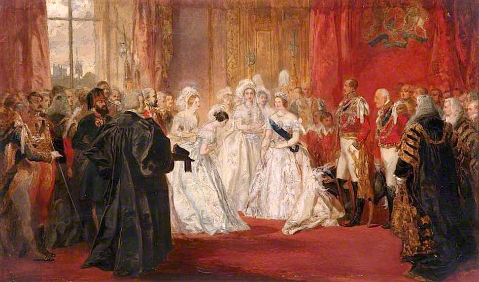 Her Majesty the Queen Holding a Drawing Room at St James's Palace, vintage artwork by Sir John Gilbert, A3 (16x12") Poster Print