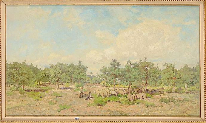 Sheep and Fir Trees, vintage artwork by Adrien Heymans, 12x8" (A4) Poster