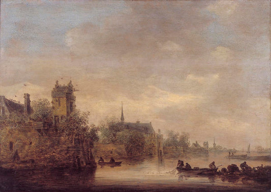 Ruined Town on a River, vintage artwork by Jan van Goyen, 12x8" (A4) Poster