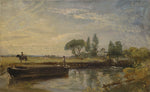 Barge below Flatford Mill, vintage artwork by John Constable, 12x8" (A4) Poster