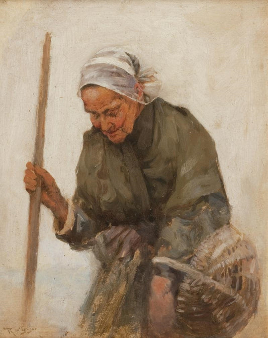 Old Woman with Basket, vintage artwork by Robert McGregor, 12x8" (A4) Poster