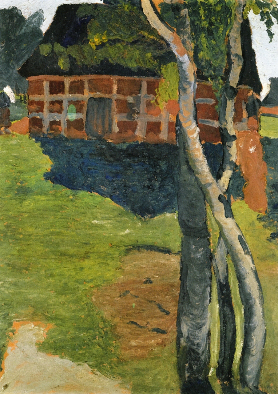 Birch Trees in front of a Barn, vintage artwork by Paula Modersohn-Becker, 12x8" (A4) Poster