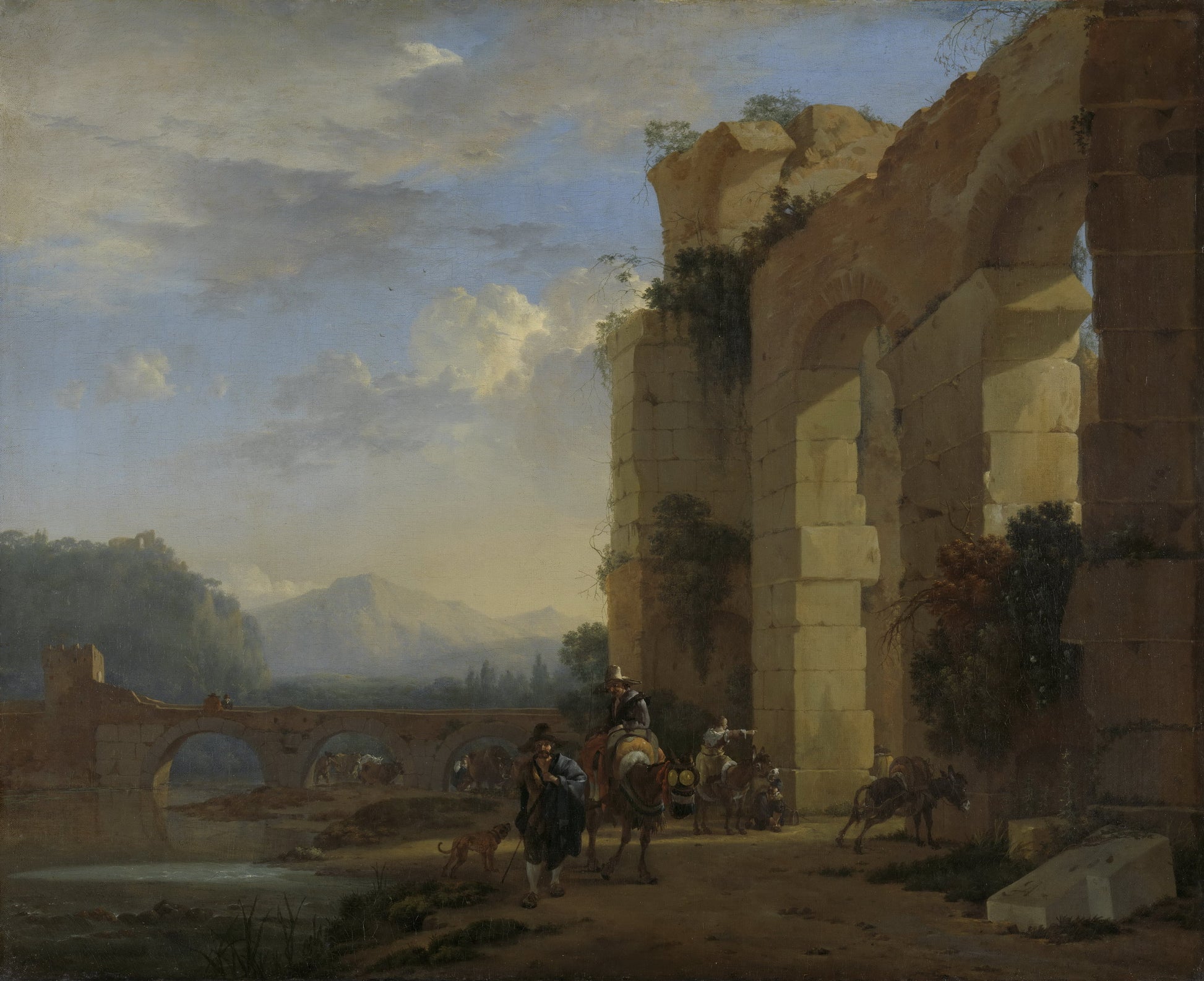 Muleteers beside an Italian Ruin, vintage artwork by Jan Asselijn, 12x8" (A4) Poster