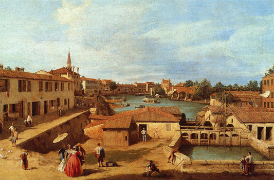Sluice Gates at Dolo, vintage artwork by Canaletto, 12x8" (A4) Poster