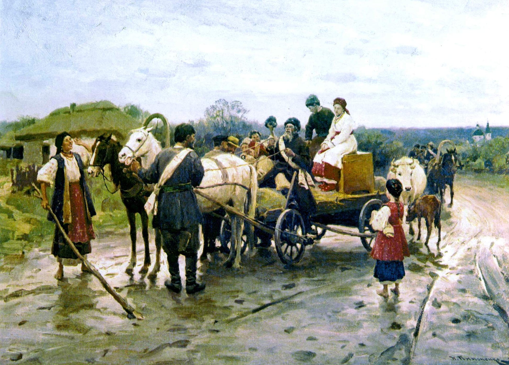 Wedding in Ukraine, vintage artwork by Nikolai Pimonenko, 12x8" (A4) Poster