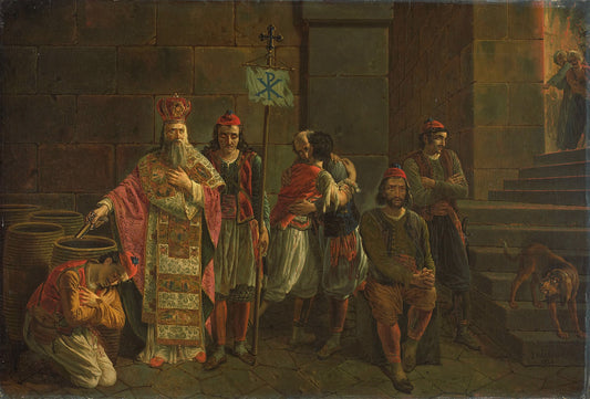 The last defenders of Missolonghi, vintage artwork by Joseph-Denis Odevaere, 12x8" (A4) Poster