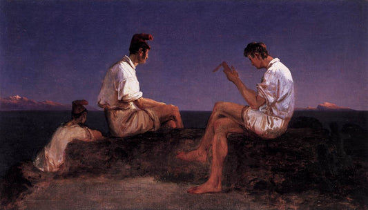 Fishermen at the Gulf of Naples, vintage artwork by Carl Blechen, A3 (16x12") Poster Print