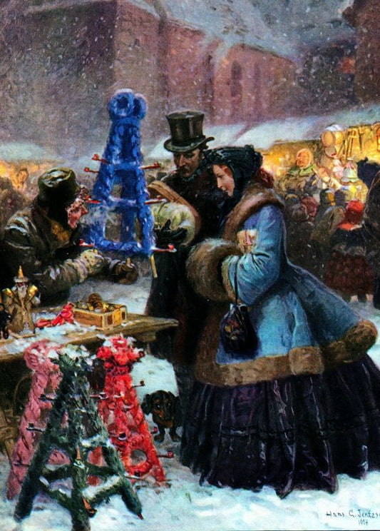 Christmas Market, vintage artwork by Hans Gabriel Jentzsch, 12x8" (A4) Poster