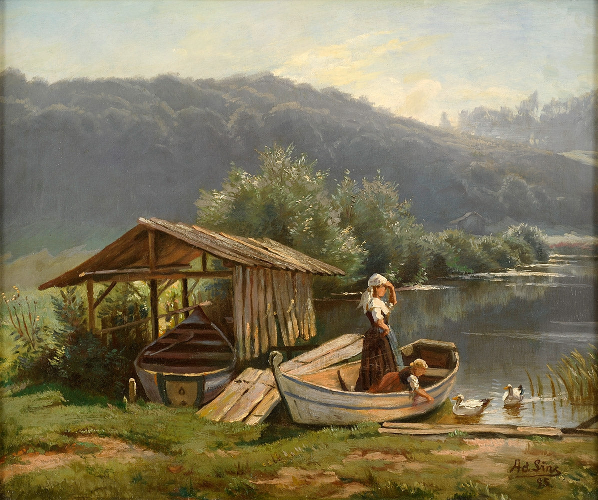 Summer on the Lake, vintage artwork by Adolf Lins, 12x8" (A4) Poster
