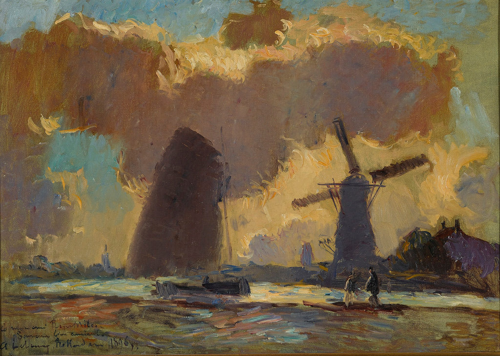 Holland, Canal and Windmills, vintage artwork by Albert Lebourg, 12x8" (A4) Poster