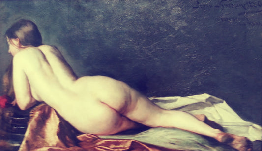 Supine Female Model, vintage artwork by Jenny Nyström, 12x8" (A4) Poster