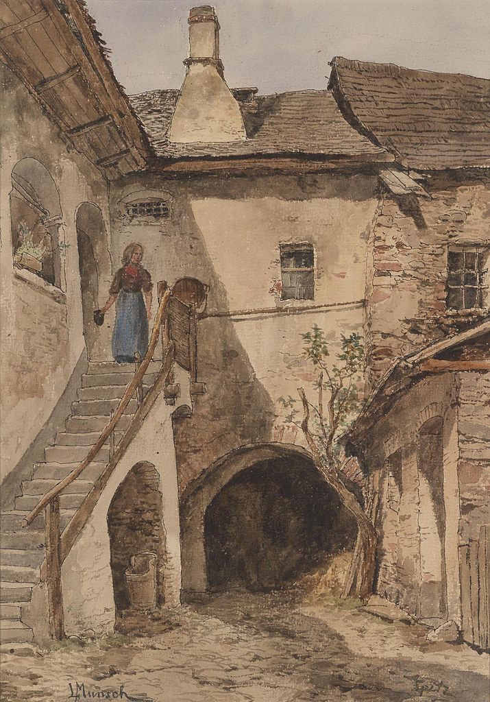 Farm in Spitz on the Danube, vintage artwork by Leopold Munsch, 12x8" (A4) Poster