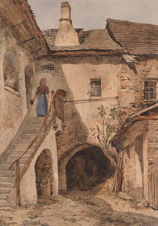 Farm in Spitz on the Danube, vintage artwork by Leopold Munsch, 12x8" (A4) Poster