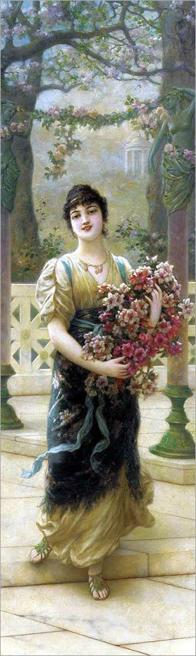 A Lady with Flowers, vintage artwork by Emile Eisman-Semenowsky, 12x8" (A4) Poster