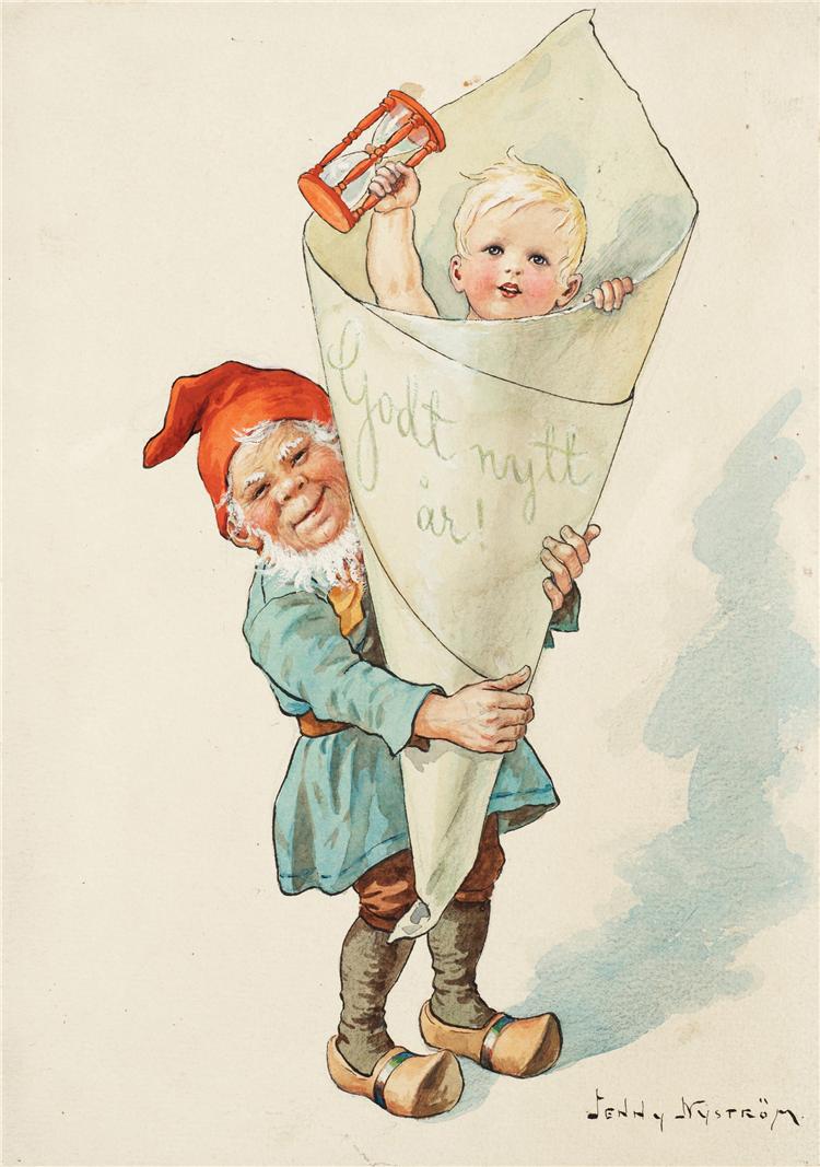 Brownie holding a large cornet with a boy by Jenny Nystrom,A3(16x12")Poster
