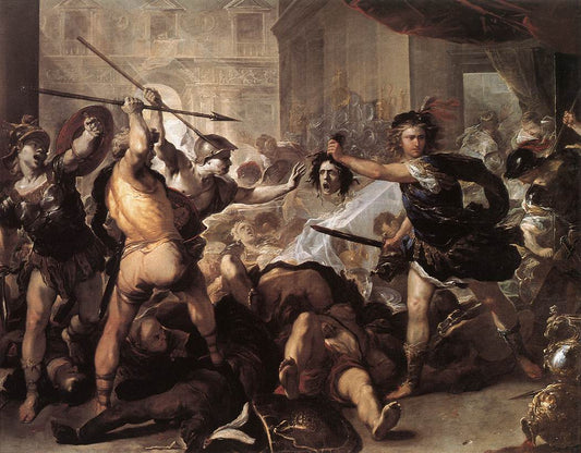 Perseus Fighting Phineas and His Companions, vintage artwork by Luca Giordano, 12x8" (A4) Poster