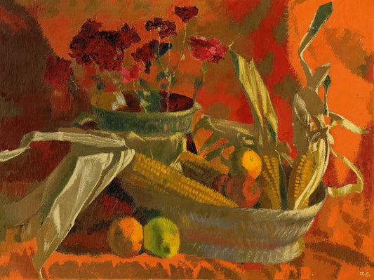 Corn and Oranges, vintage artwork by Augusto Giacometti, 12x8" (A4) Poster