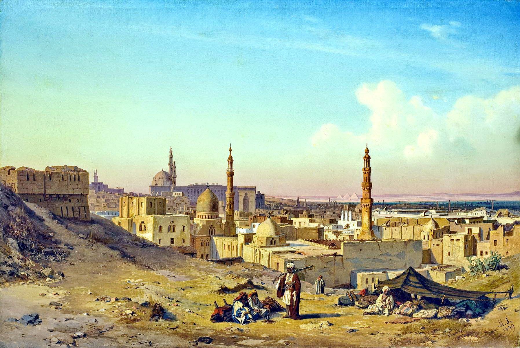 Bedouin Encampment near Cairo, vintage artwork by Max Schmidt, A3 (16x12") Poster Print