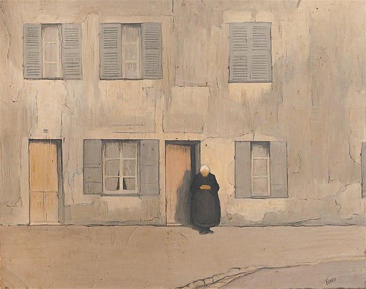 Woman by  Door, vintage artwork by Joseph Rossi, 12x8" (A4) Poster