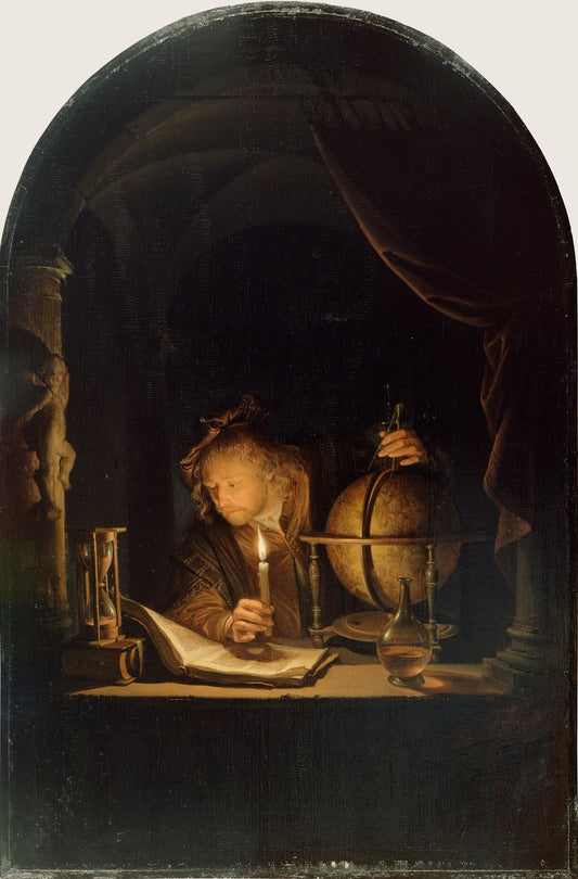 Astronomer by  Candlelight, vintage artwork by Gerrit Dou, 12x8" (A4) Poster