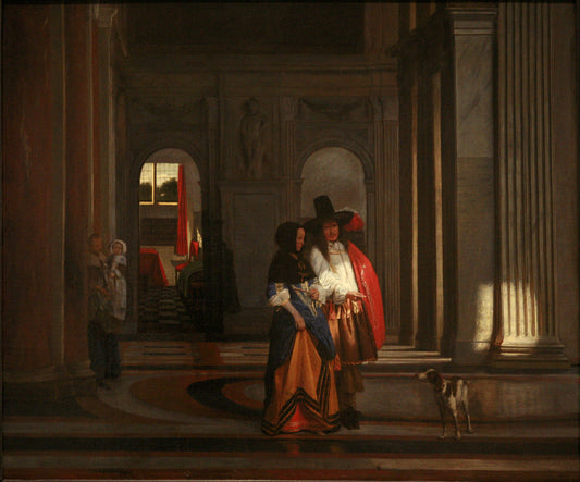 Going for a walk, vintage artwork by Pieter de Hooch, 12x8" (A4) Poster