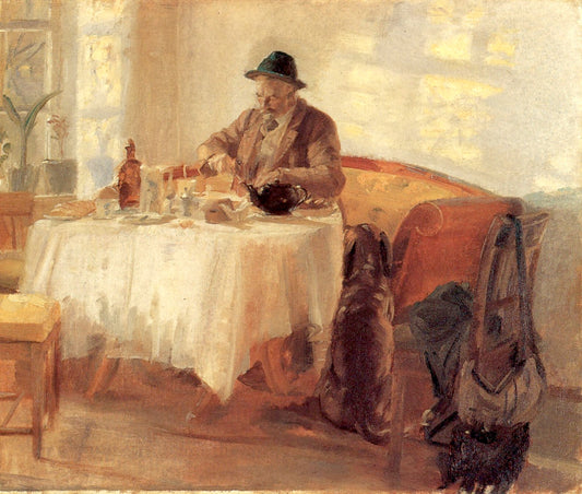 Breakfast before the Hunt (Michael Ancher), vintage artwork by Anna Ancher, 12x8" (A4) Poster