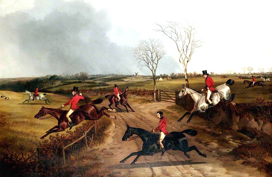 The Lane: Members of a Hunt Jumping the Fences by  a Lane, vintage artwork by John Dalby , A3 (16x12") Poster Print