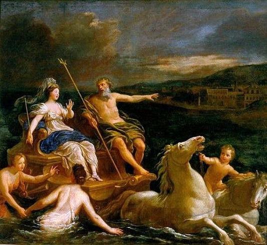 Neptune and Amphitrite on a Sea Cart, vintage artwork by Bon Boullogne, 12x8" (A4) Poster