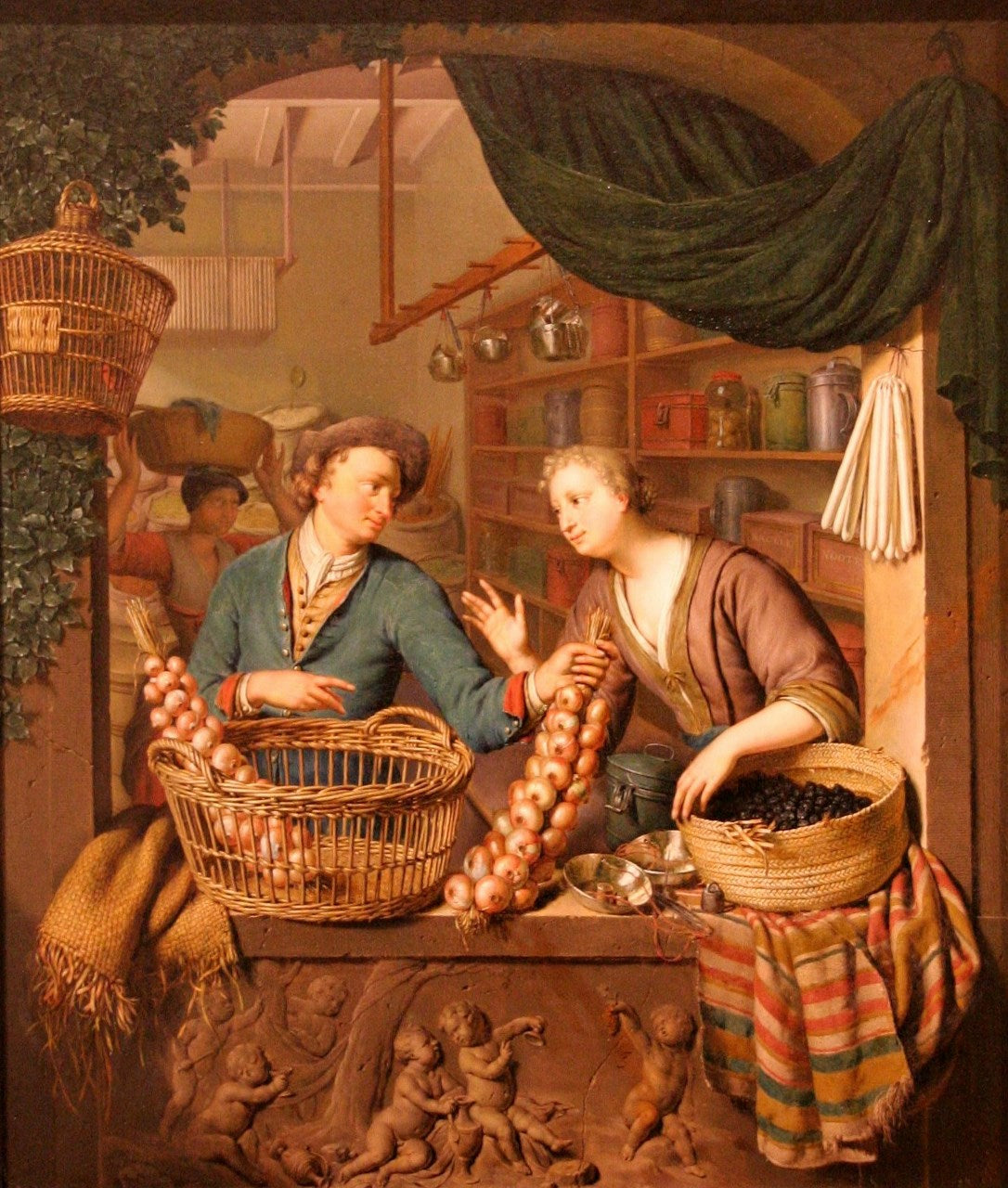 Le vendeur d'oignons (The Onion Seller), vintage artwork by Willem van Mieris, 12x8" (A4) Poster