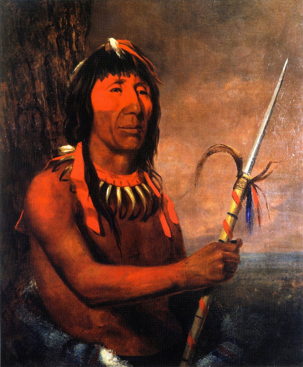 Winnebago with Bear-Claw Necklace and Spear, vintage artwork by Charles Deas, A3 (16x12") Poster Print