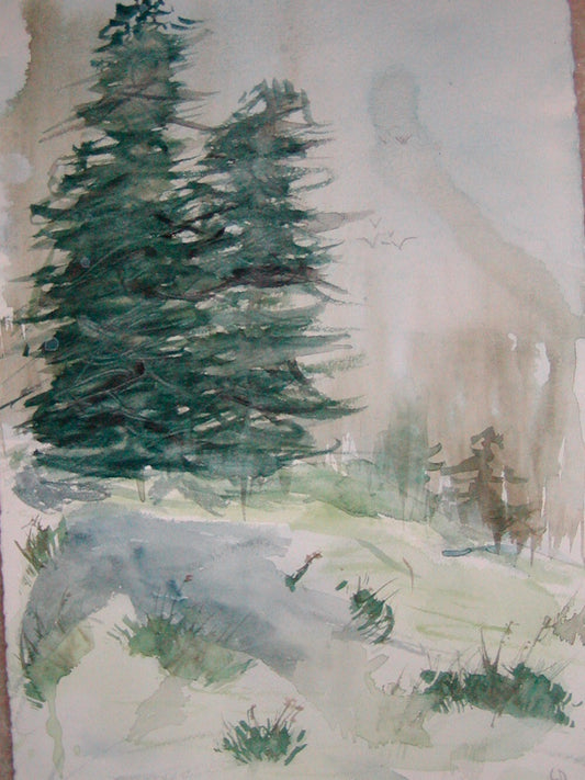 Green Trees in Snow, vintage artwork by Charles Demuth, 12x8" (A4) Poster