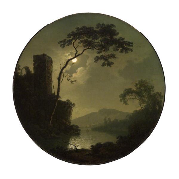 Lake with Castle on a Hill, vintage artwork by Joseph Wright of Derby , 12x8" (A4) Poster